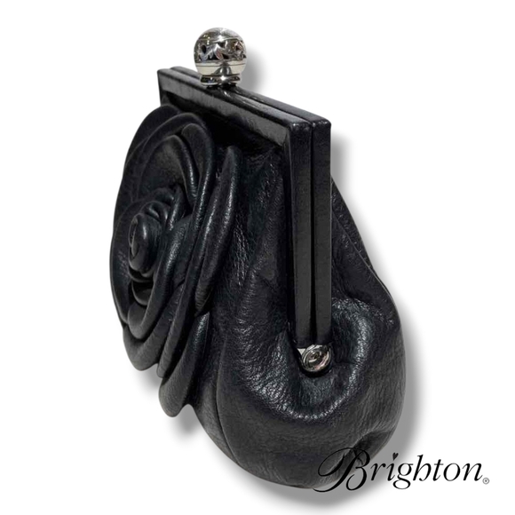BRIGHTON My Michelle Mini Rose Pouch Clutch Black Leather Shoulder Bag - Picture 6 of 12
